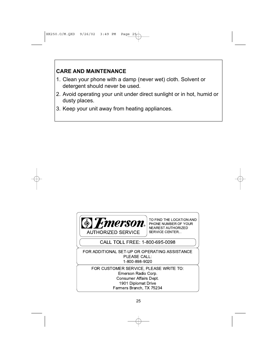 Emerson HK250 User Manual | Page 25 / 28