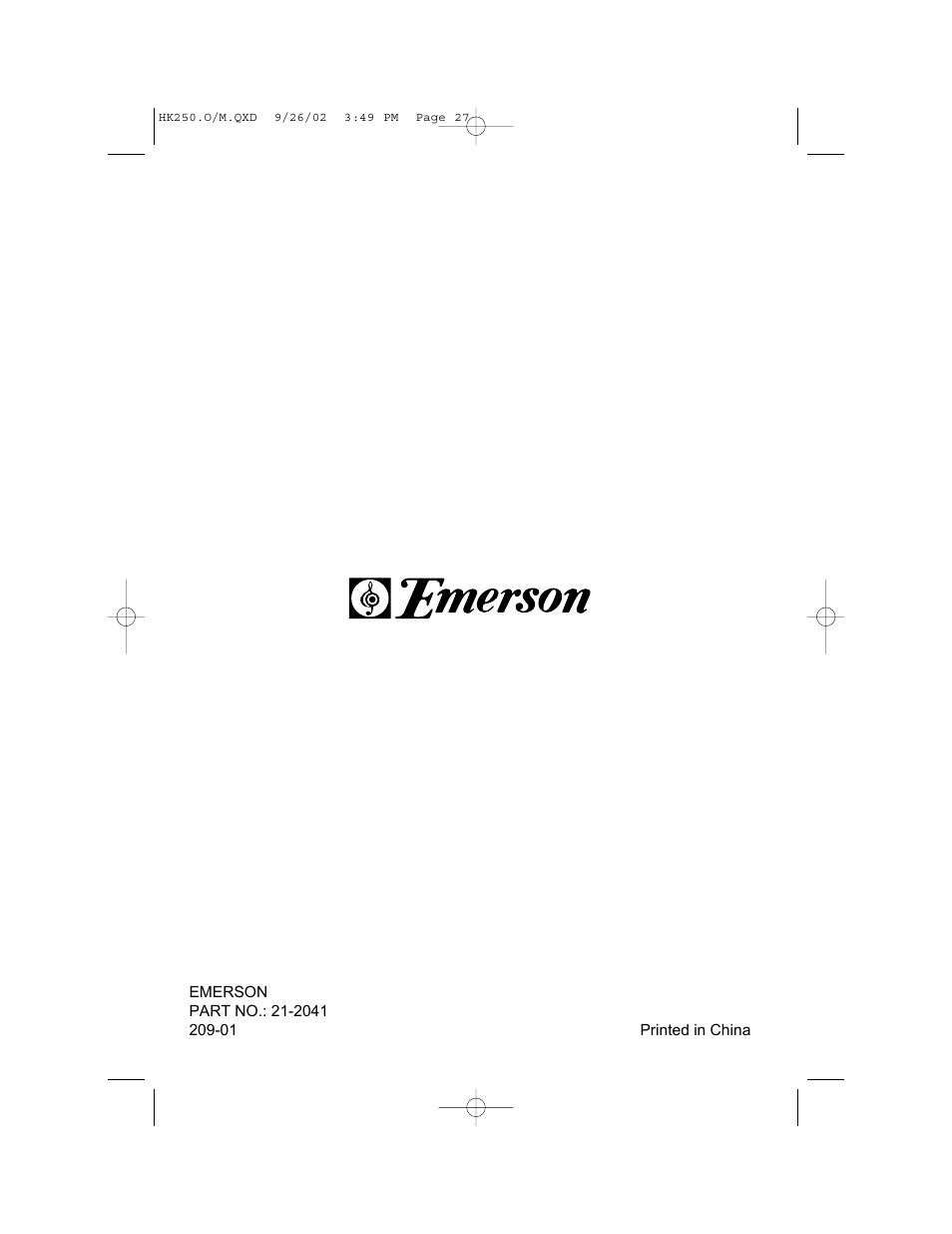 Emerson HK250 User Manual | Page 27 / 28
