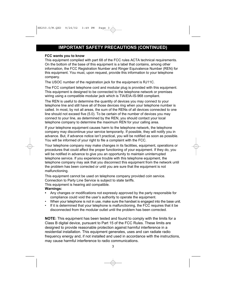 Important safety precautions (continued) | Emerson HK250 User Manual | Page 3 / 28