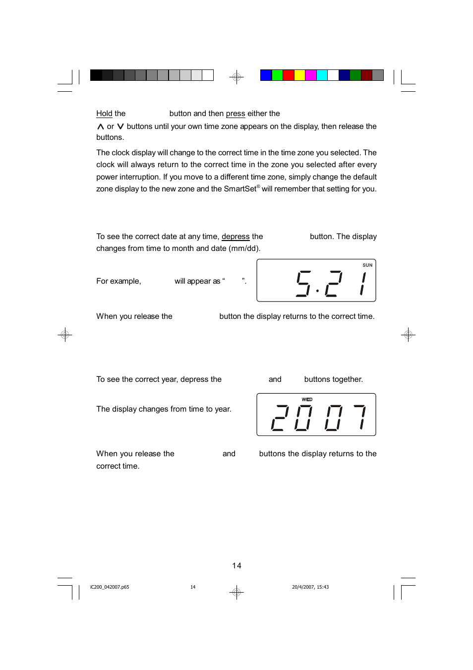 Date display, Year display | Emerson iC200 User Manual | Page 15 / 48
