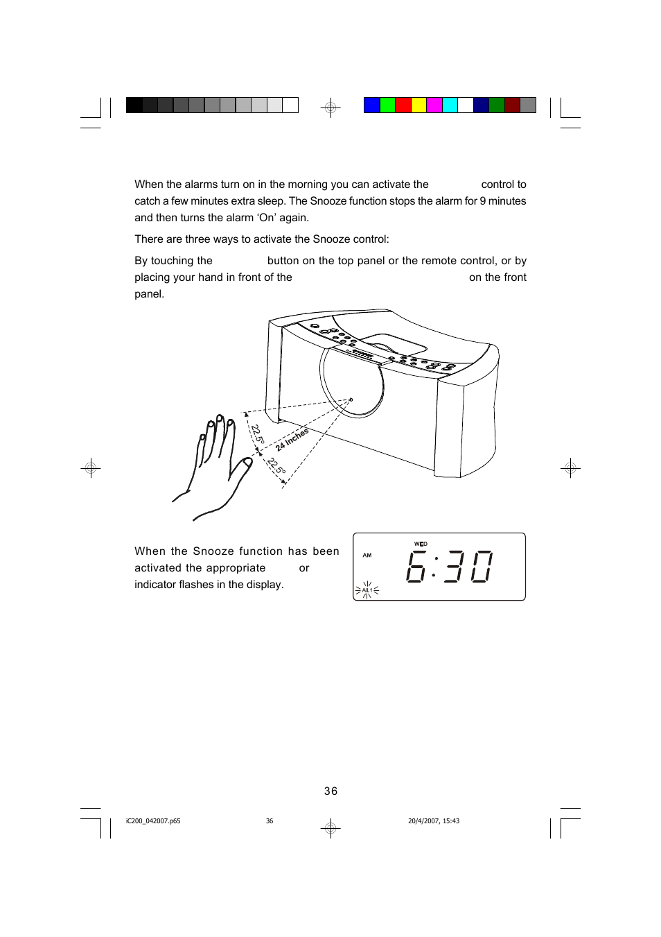 Snooze alarm / “touchless” snooze | Emerson iC200 User Manual | Page 37 / 48