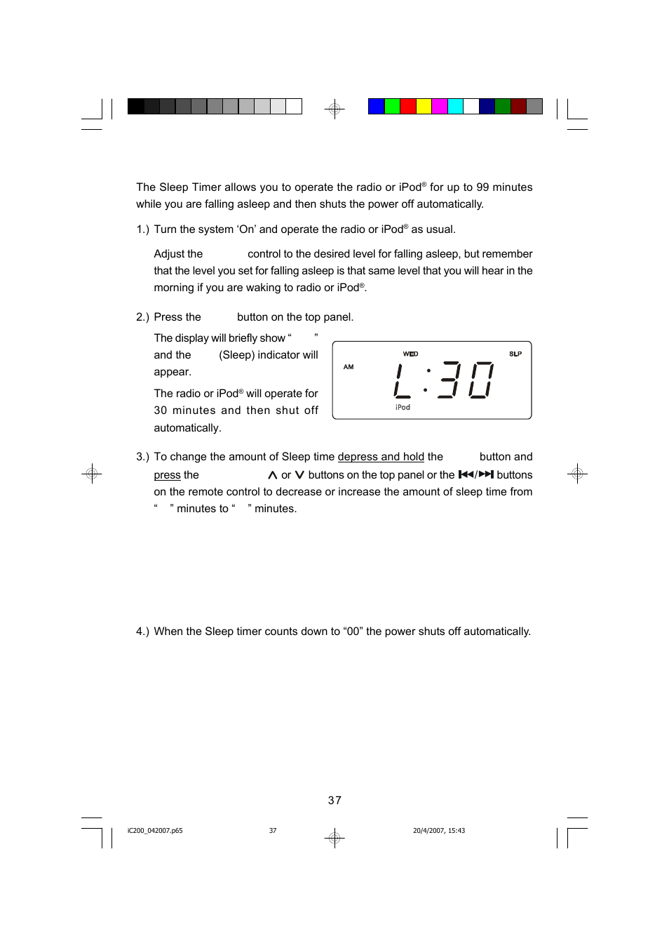 Sleep timer | Emerson iC200 User Manual | Page 38 / 48