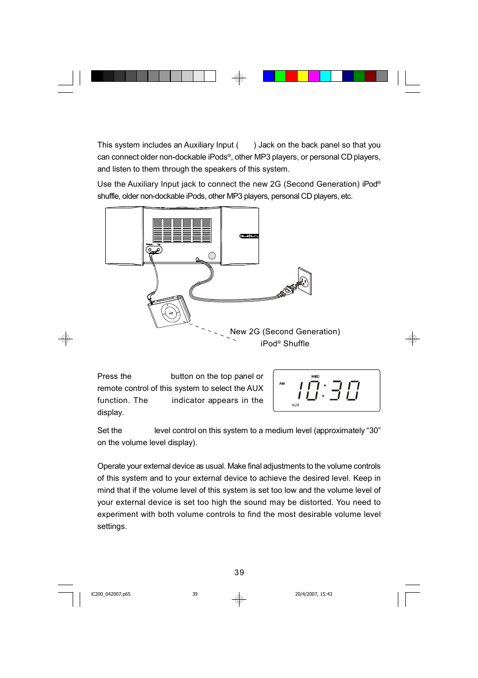 Listening to a 2g (second generation) ipod, Shuffle, mp3 player, or other external source | Emerson iC200 User Manual | Page 40 / 48