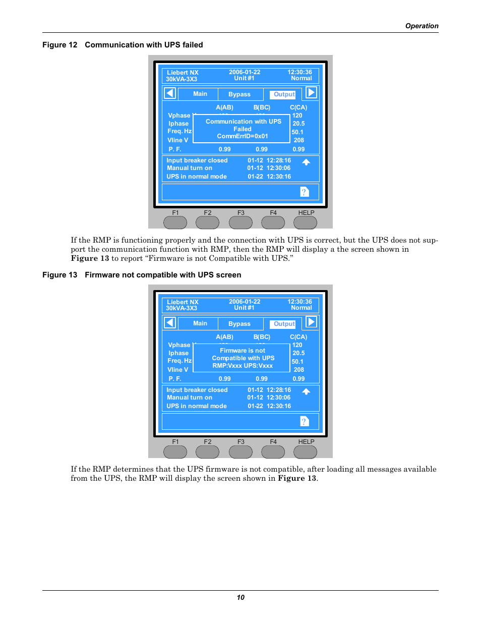 Figure 12 communication with ups failed, Figure 13 firmware not compatible with ups screen | Emerson Liebert Remote Monitoring Panel User Manual | Page 14 / 28