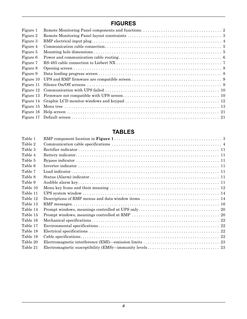 Figures, Tables | Emerson Liebert Remote Monitoring Panel User Manual | Page 4 / 28