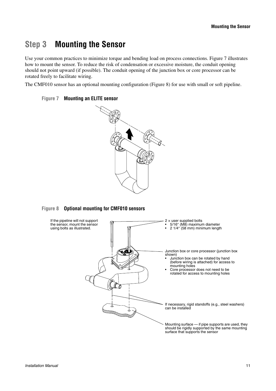 Mounting the sensor, Step 3 mounting the sensor | Emerson CMF200A User Manual | Page 13 / 26