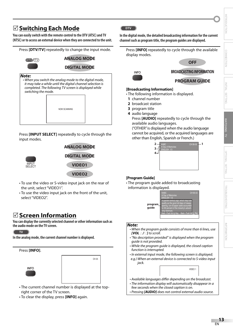 Switching each mode, Screen information | Emerson CR202EM8 User Manual | Page 13 / 52