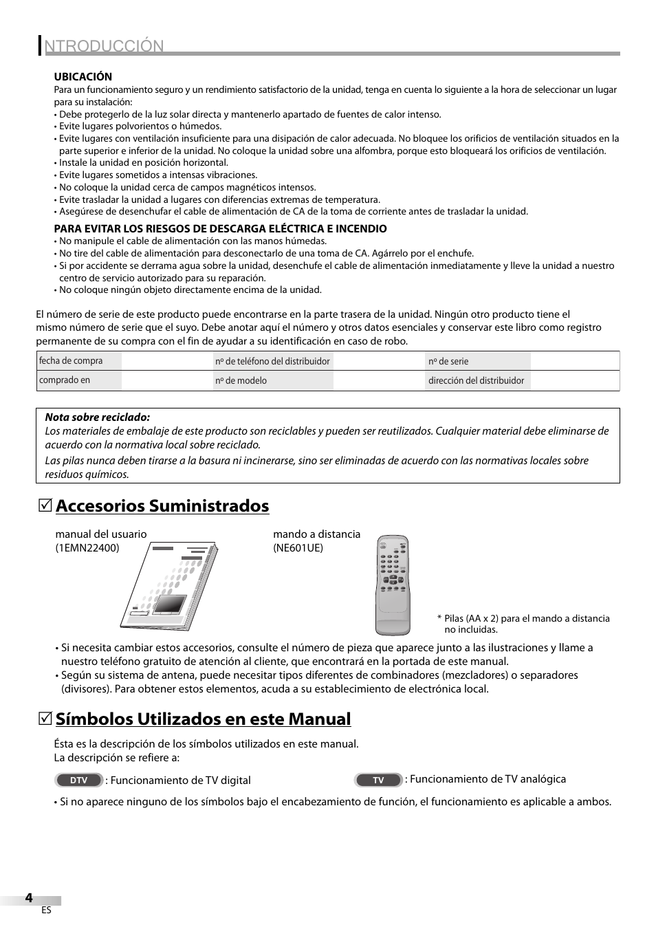Ntroducción, Accesorios suministrados 5, Símbolos utilizados en este manual 5 | Emerson CR202EM8 User Manual | Page 30 / 52