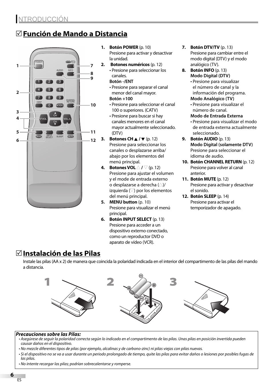 Ntroducción, Función de mando a distancia 5, Instalación de las pilas | Emerson CR202EM8 User Manual | Page 32 / 52