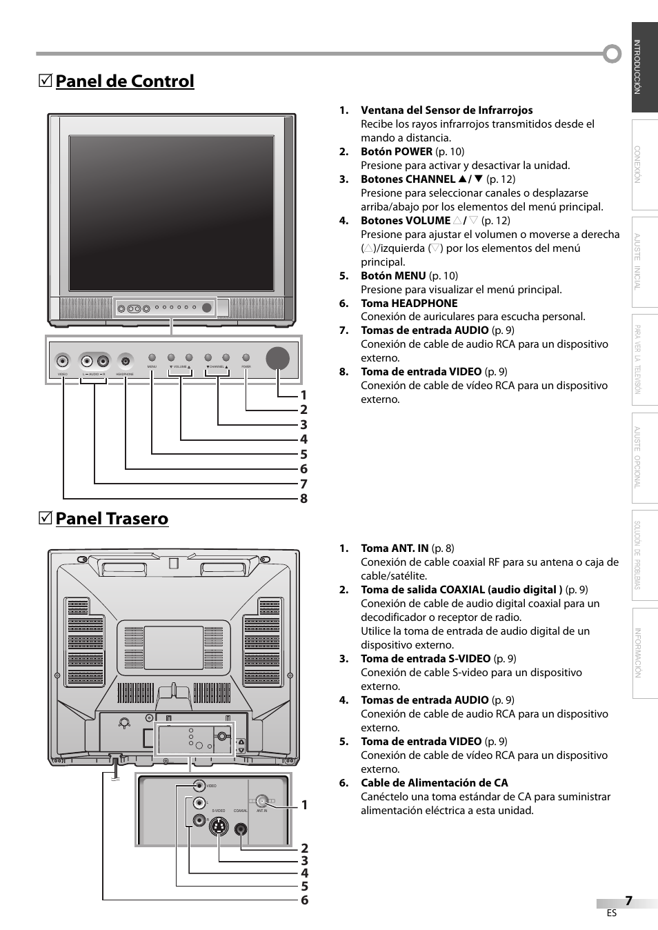 Panel de control 5 panel trasero 5 | Emerson CR202EM8 User Manual | Page 33 / 52