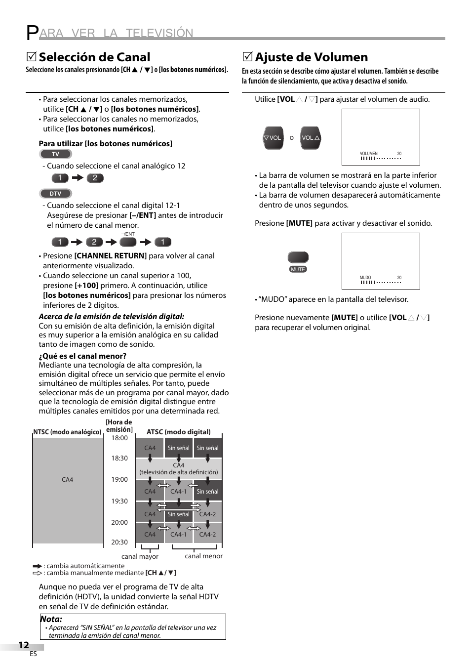 Ara ver la televisión, Selección de canal, 5ajuste de volumen | Emerson CR202EM8 User Manual | Page 38 / 52