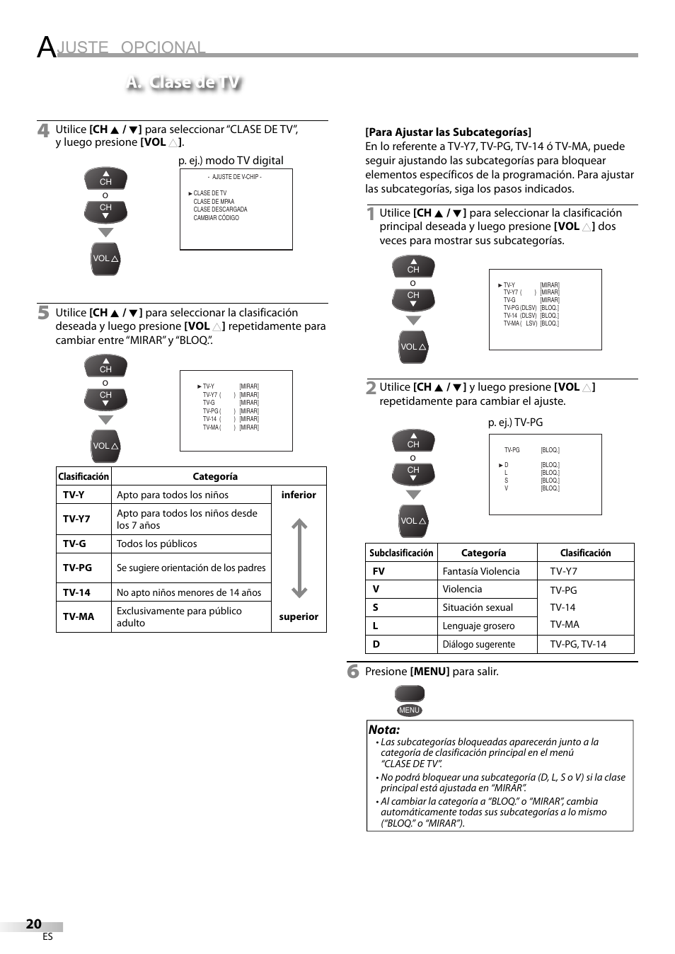 Juste opcional, A. clase de tv | Emerson CR202EM8 User Manual | Page 46 / 52