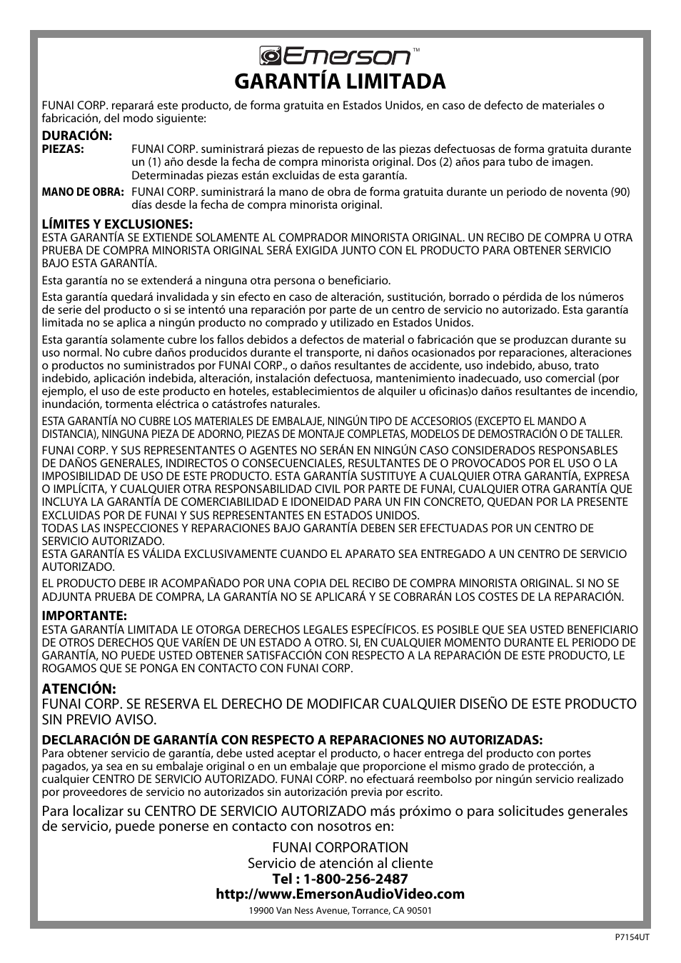 Garantía limitada | Emerson CR202EM8 User Manual | Page 52 / 52