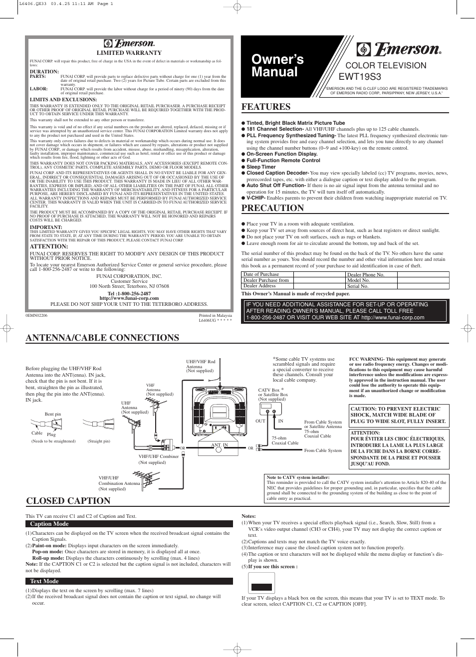 Emerson EWT19S3 User Manual | 8 pages