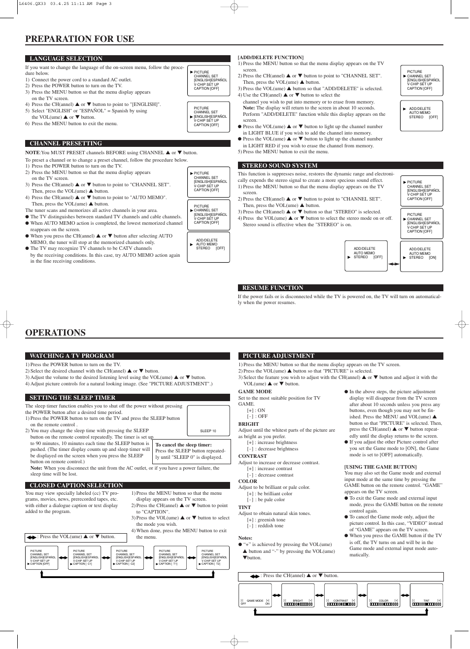 Preparation for use, Operations | Emerson EWT19S3 User Manual | Page 3 / 8