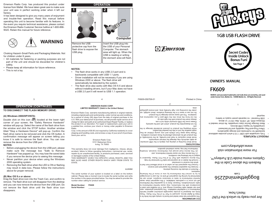 Emerson Radio FK609 User Manual | 1 page