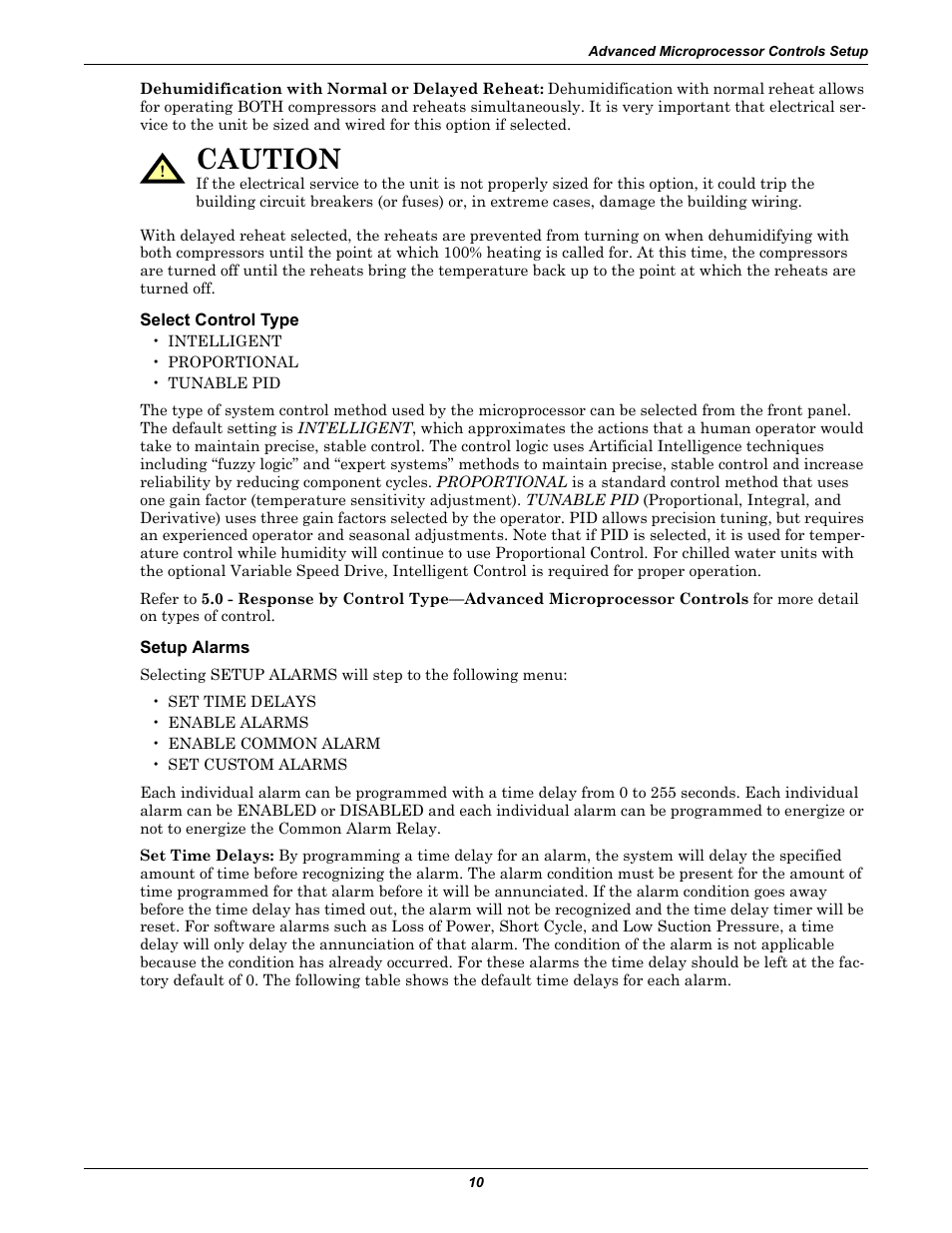 Select control type, Setup alarms, Caution | Emerson Liebert Deluxe System/3 DH User Manual | Page 18 / 80