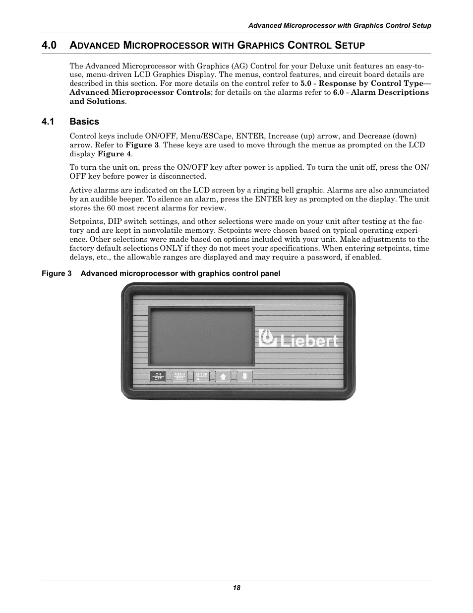 1 basics, Dvanced, Icroprocessor | With, Raphics, Ontrol, Etup, Basics, Figure 3, Advanced microprocessor with graphics control | Emerson Liebert Deluxe System/3 DH User Manual | Page 26 / 80