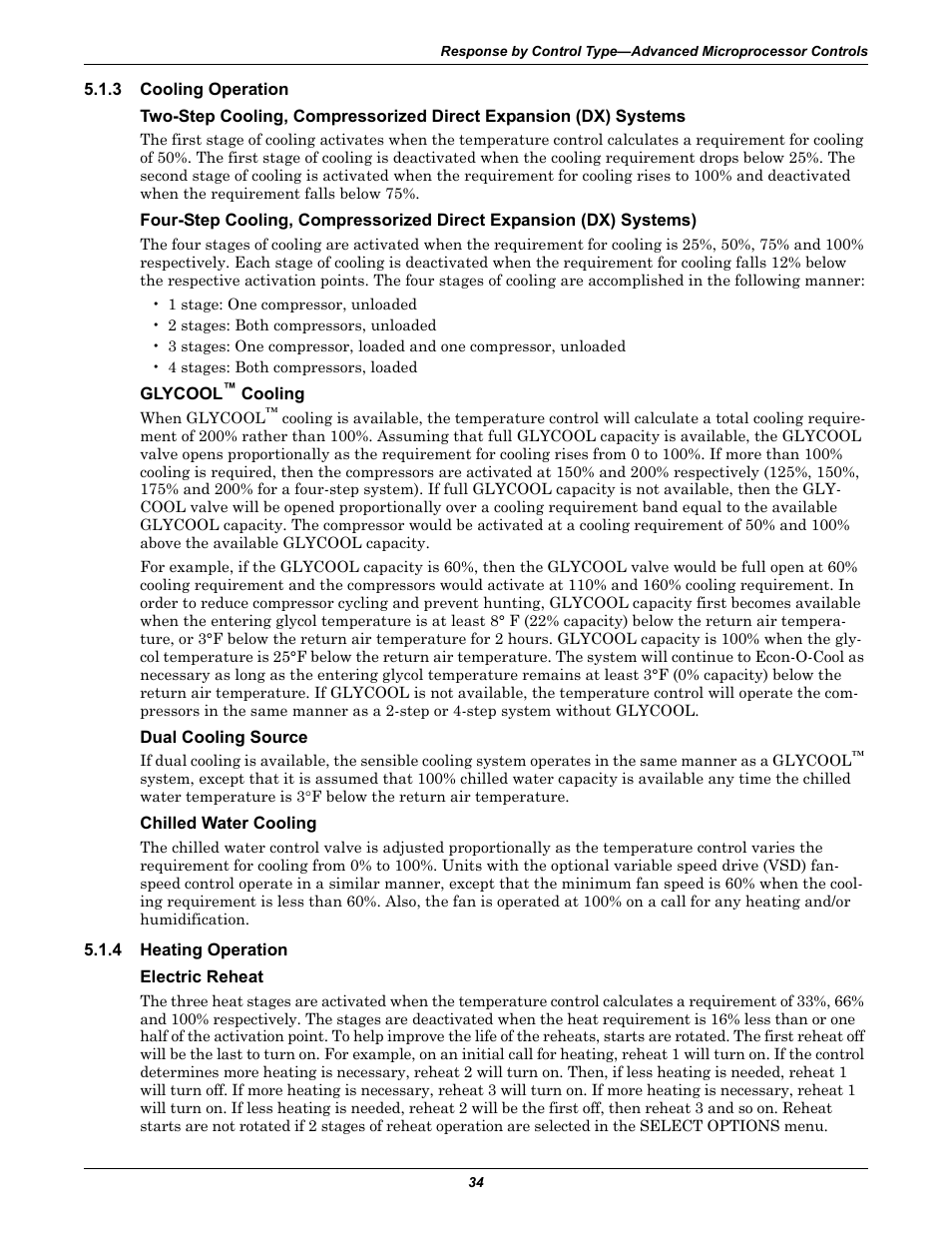 3 cooling operation, Glycool™ cooling, Dual cooling source | Chilled water cooling, 4 heating operation, Electric reheat, Cooling operation, Heating operation | Emerson Liebert Deluxe System/3 DH User Manual | Page 42 / 80