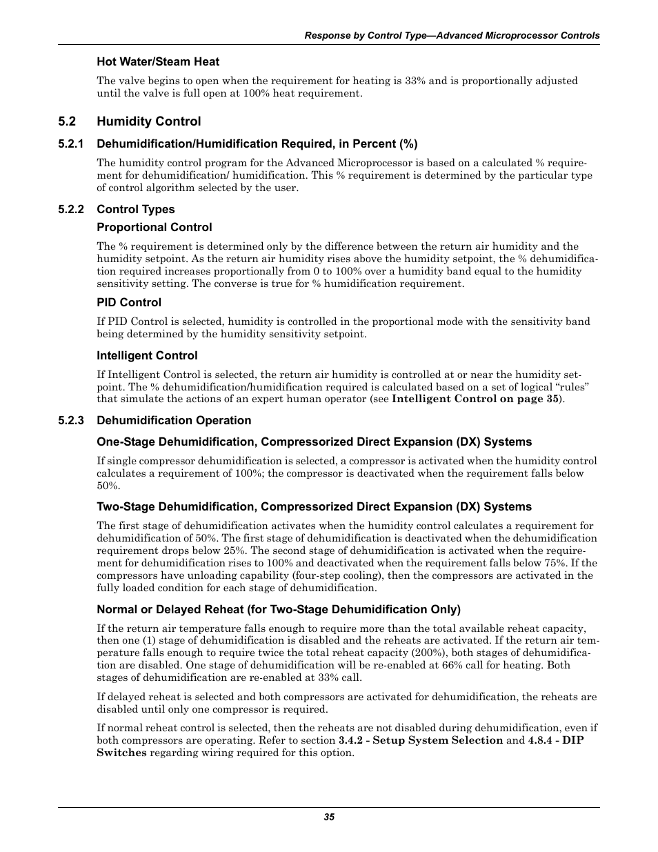 Hot water/steam heat, 2 humidity control, 2 control types | Proportional control, Pid control, Intelligent control, 3 dehumidification operation, Humidity control, Control types, Dehumidification operation | Emerson Liebert Deluxe System/3 DH User Manual | Page 43 / 80