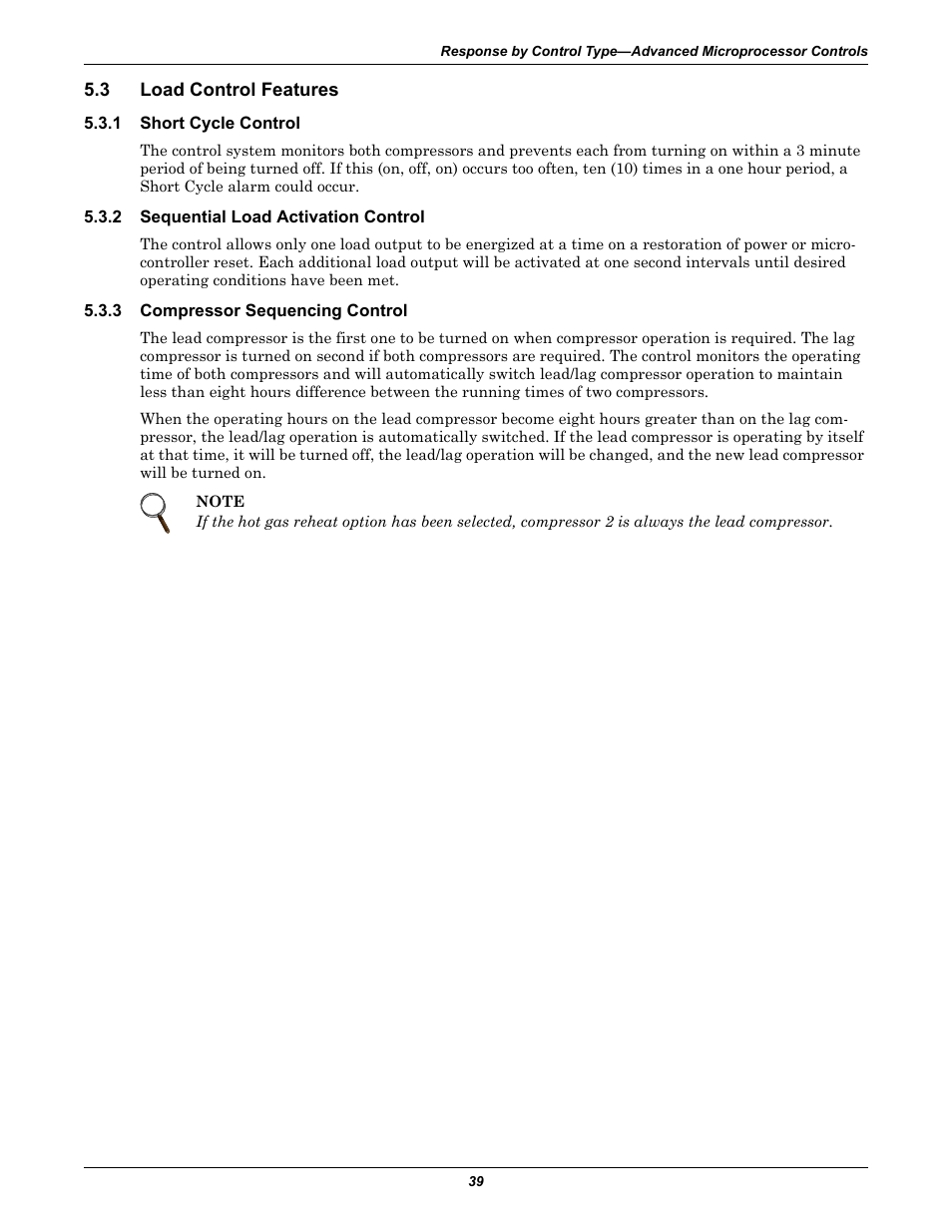 3 load control features, 1 short cycle control, 2 sequential load activation control | 3 compressor sequencing control, Load control features, Short cycle control, Sequential load activation control, Compressor sequencing control | Emerson Liebert Deluxe System/3 DH User Manual | Page 47 / 80