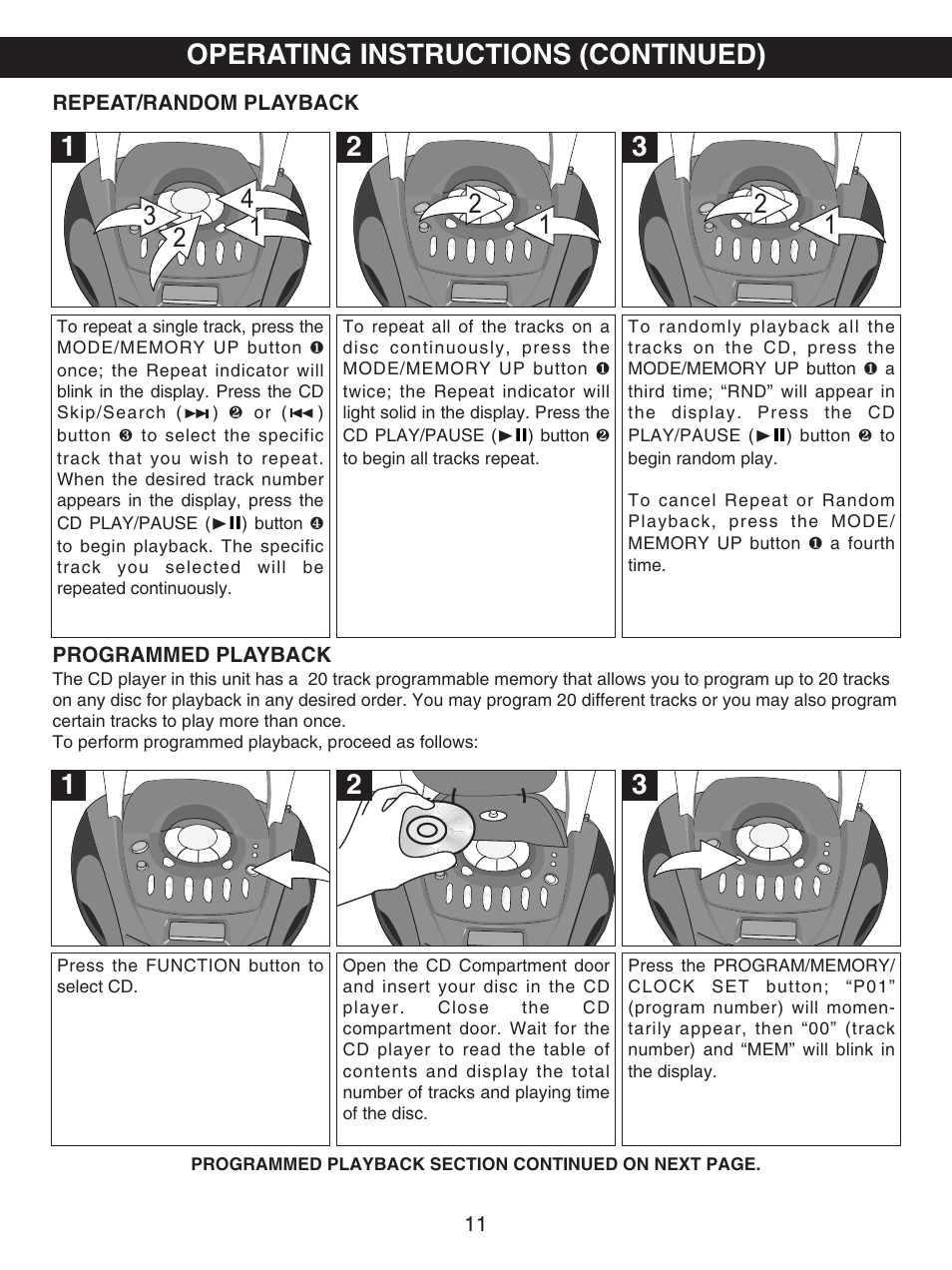 Operating instructions (continued) | Emerson PD6870CH User Manual | Page 12 / 20