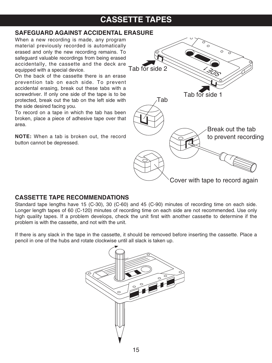 Cassette tapes, Sid e 1 | Emerson PD6870CH User Manual | Page 16 / 20