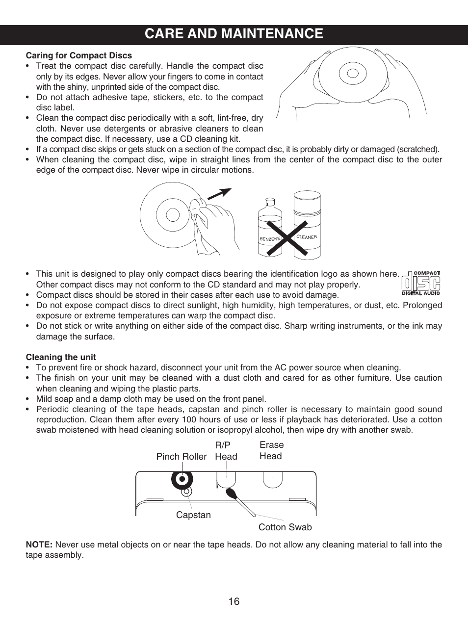 Care and maintenance | Emerson PD6870CH User Manual | Page 17 / 20