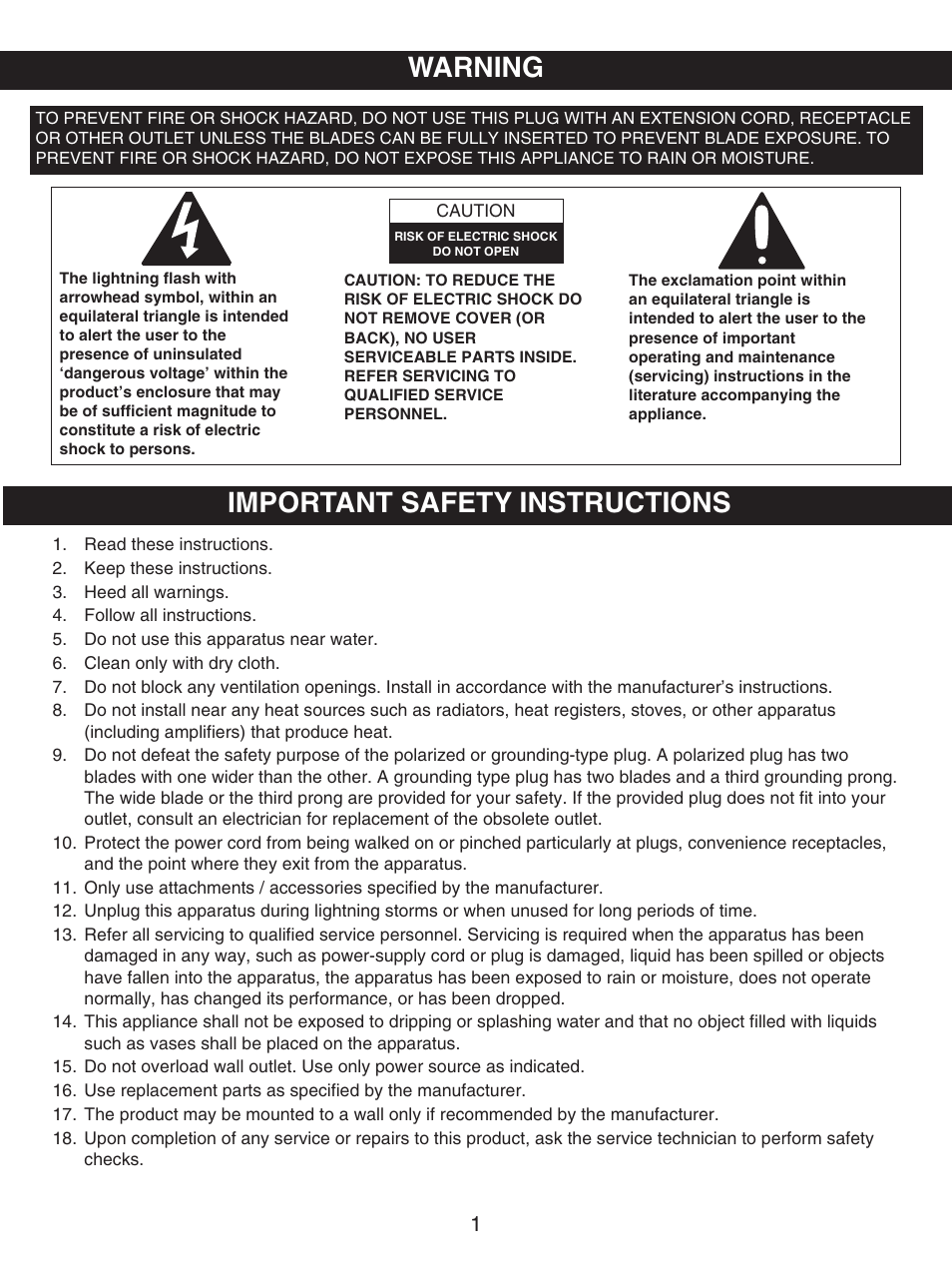 Warning important safety instructions | Emerson PD6870CH User Manual | Page 2 / 20