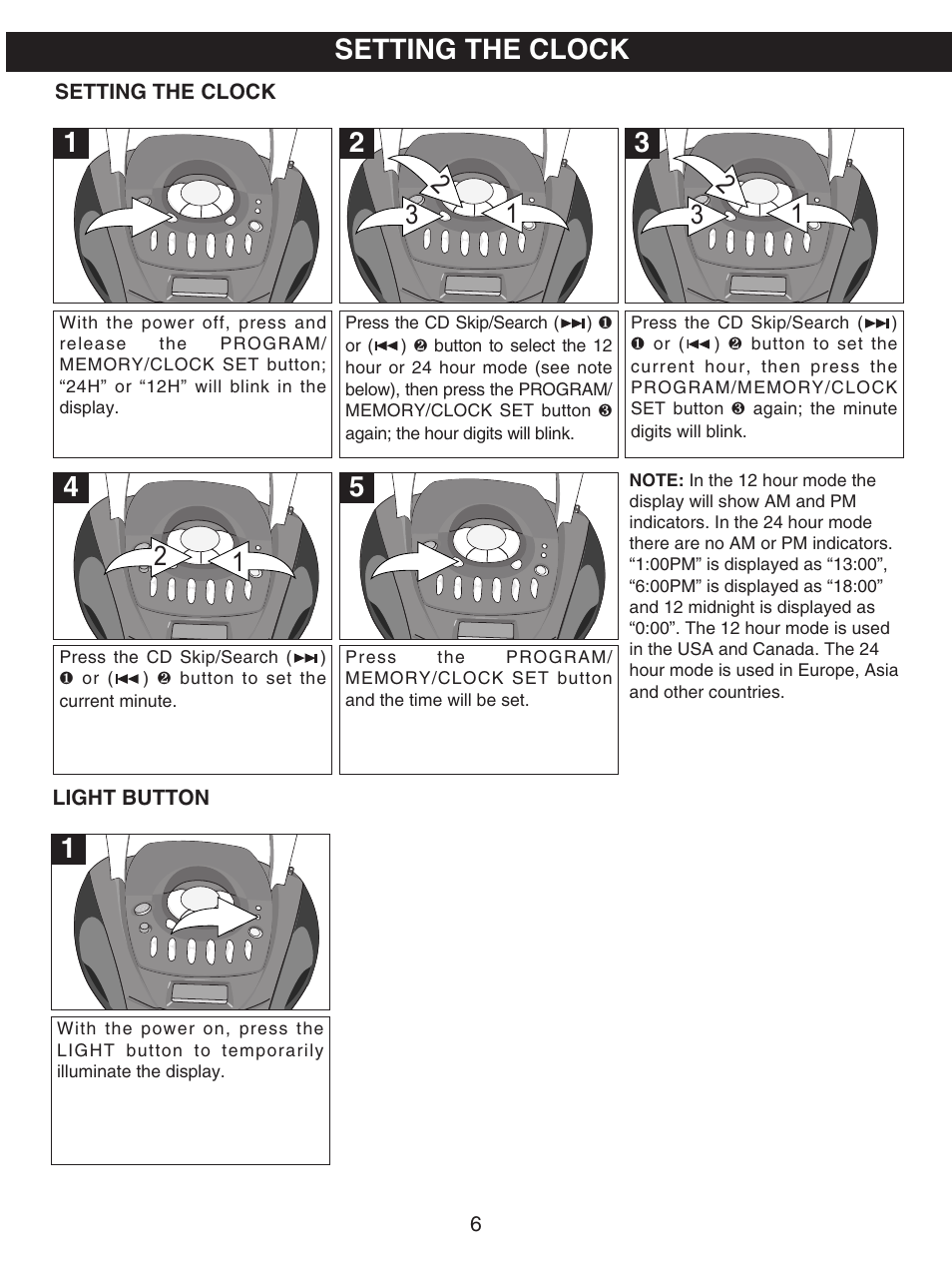 Setting the clock | Emerson PD6870CH User Manual | Page 7 / 20