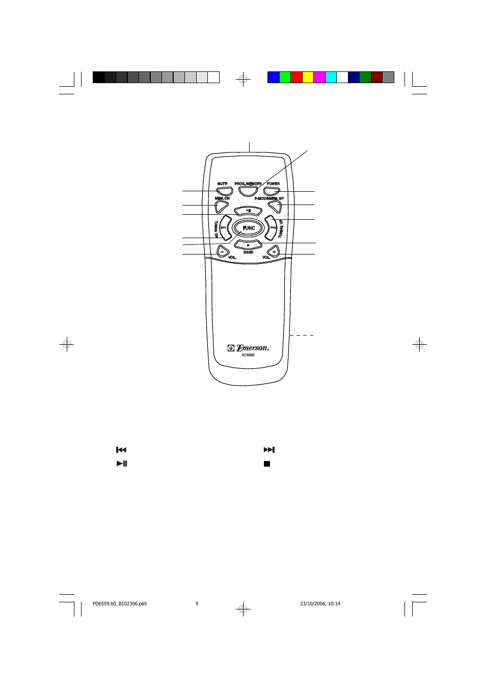 Remote control (model pd6560bl only) | Emerson Radio PD6559 User Manual | Page 10 / 35