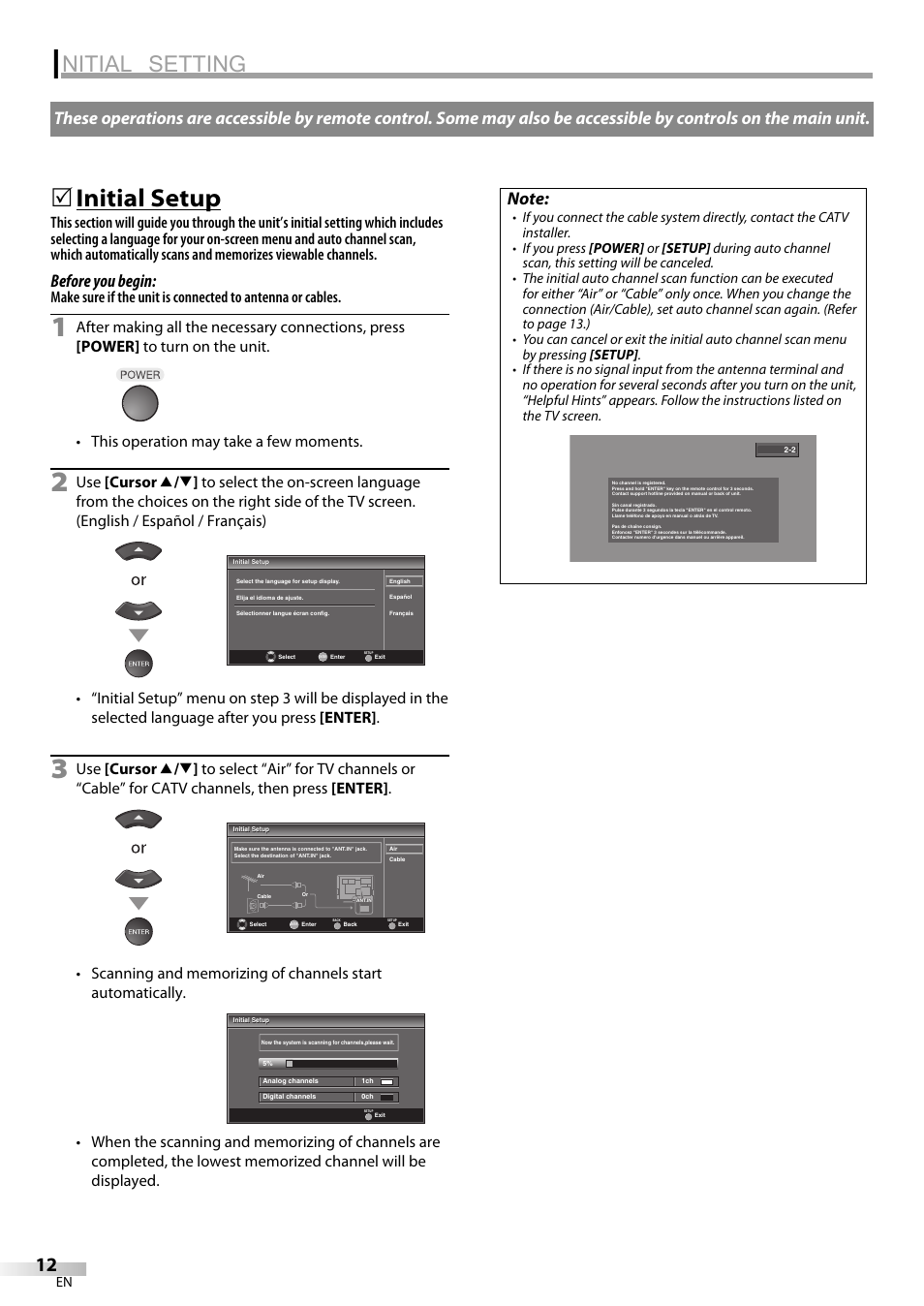 Nitial setting, Initial setup, Before you begin | Emerson LC320EM9 B User Manual | Page 12 / 72