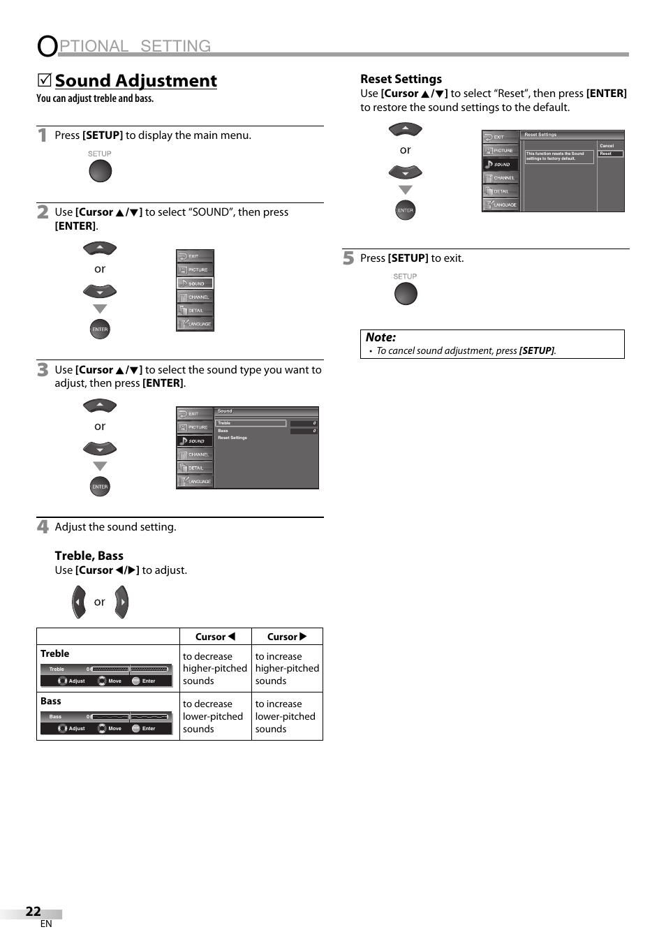 Ptional setting, Sound adjustment | Emerson LC320EM9 B User Manual | Page 22 / 72