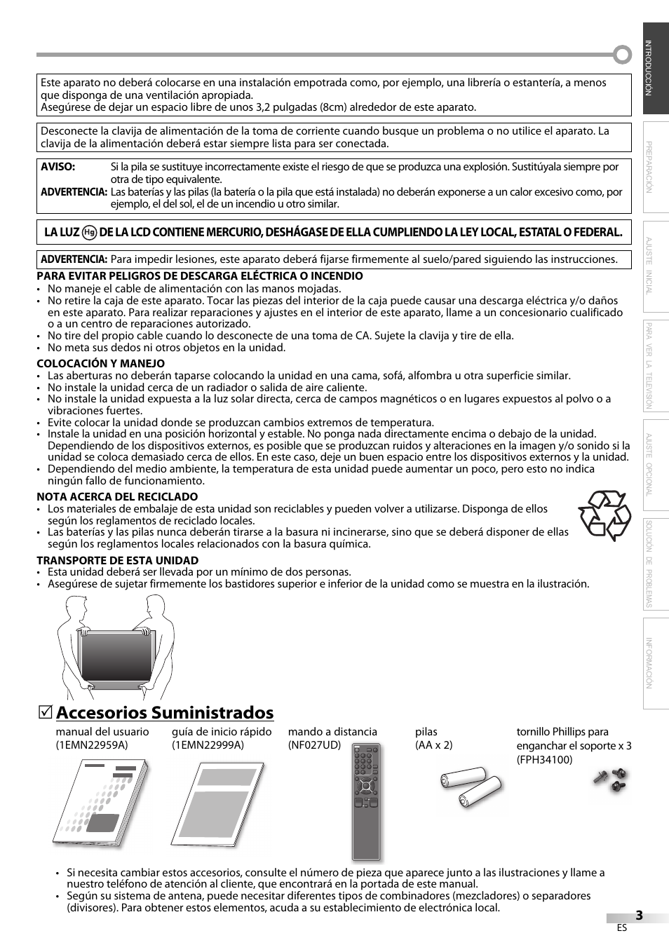 Accesorios suministrados 5 | Emerson LC320EM9 B User Manual | Page 39 / 72