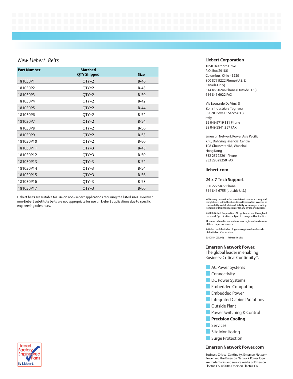 New liebert belts | Emerson Liebert DS Belts User Manual | Page 2 / 2