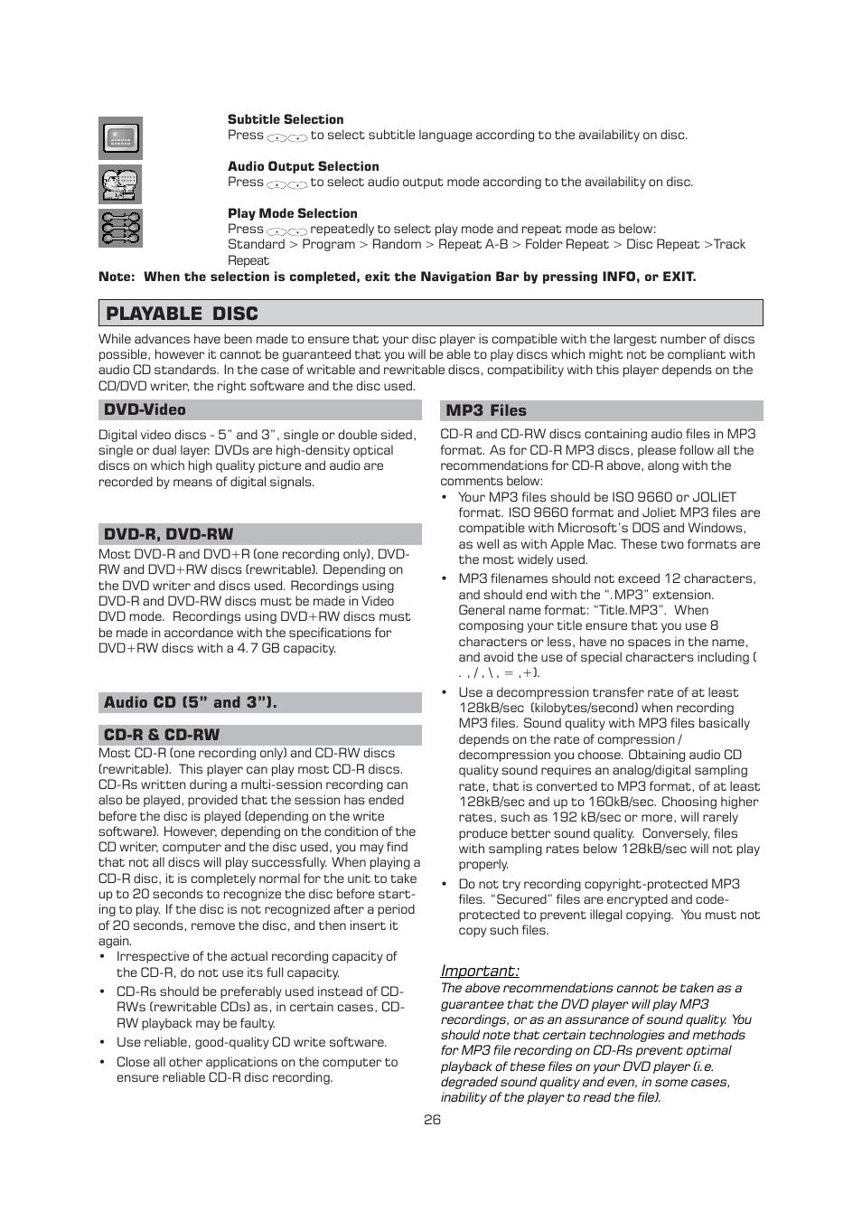 Playable disc | Emerson Radio AV400 User Manual | Page 27 / 32