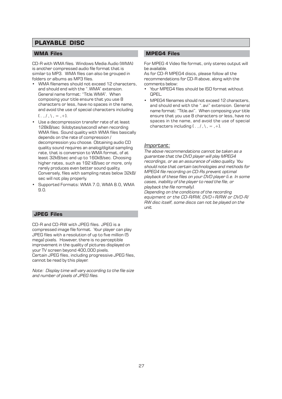 Playable disc | Emerson Radio AV400 User Manual | Page 28 / 32