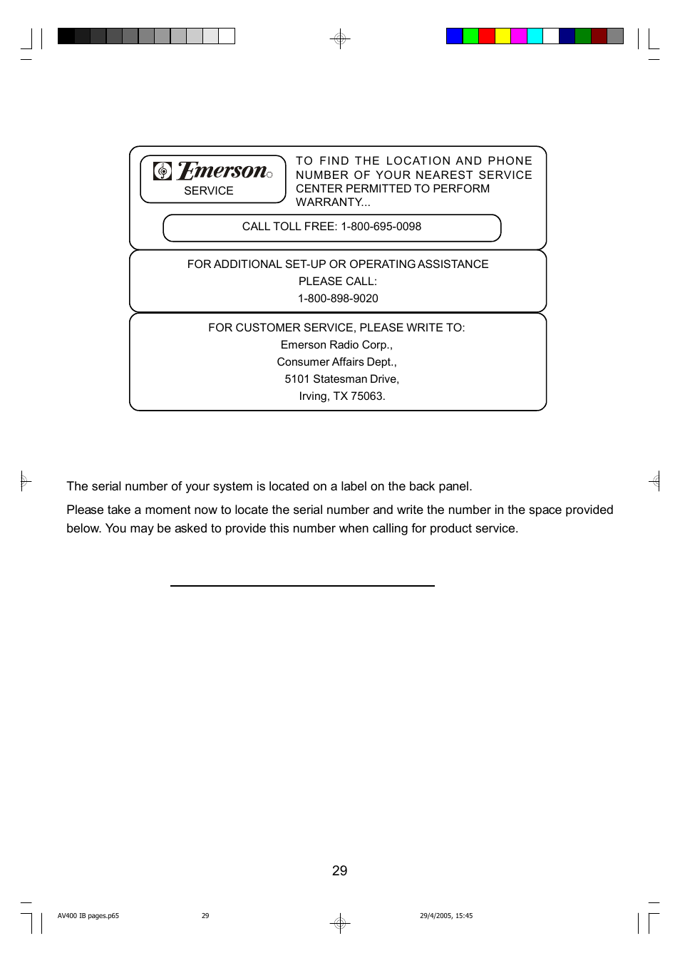 Emerson Radio AV400 User Manual | Page 30 / 32