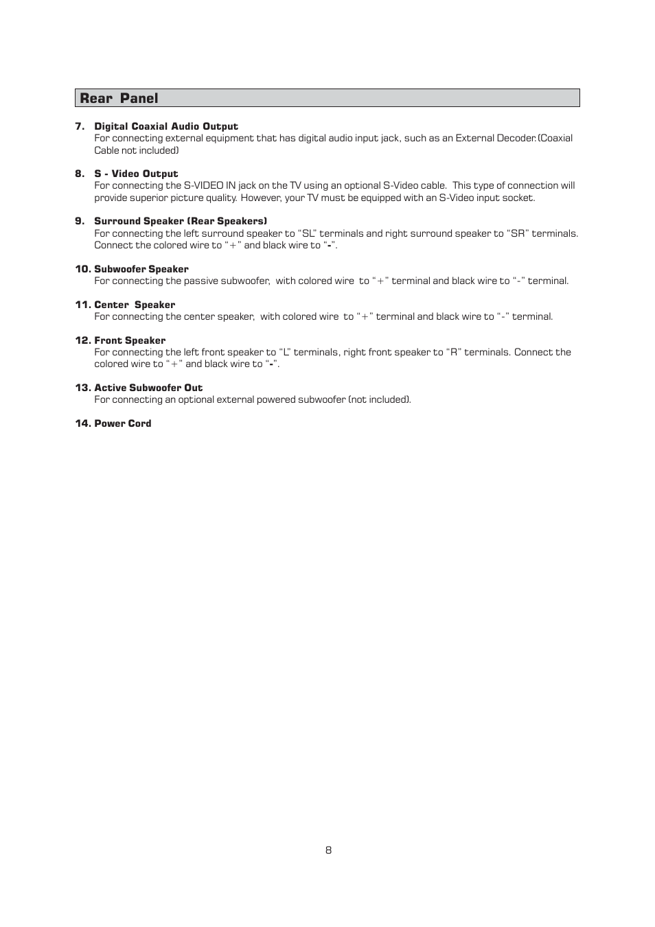 Rear panel | Emerson Radio AV400 User Manual | Page 9 / 32