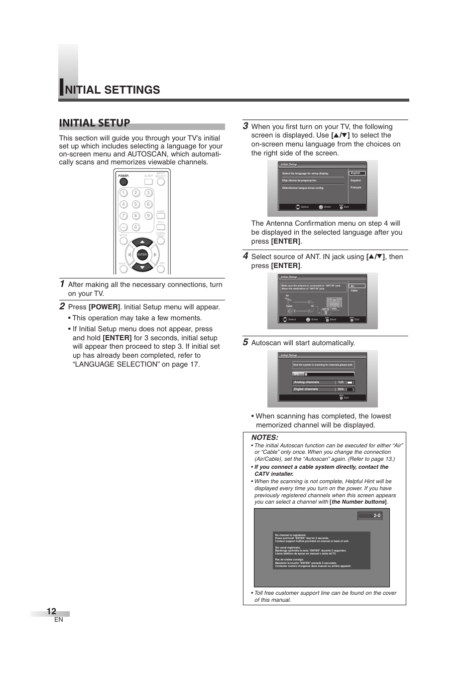 Initial setup, Nitial settings | Emerson EWL3706 User Manual | Page 12 / 36