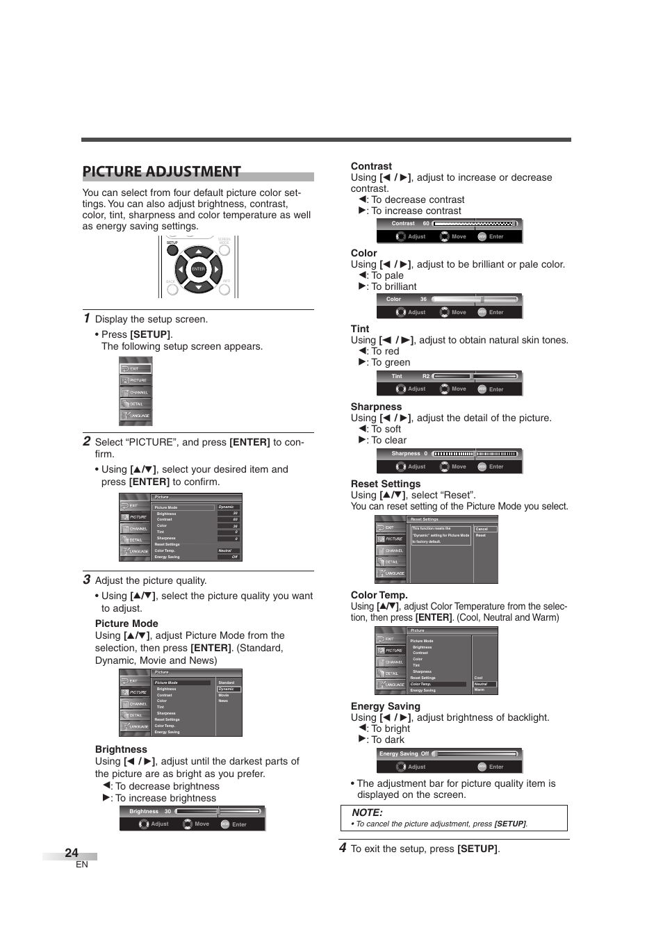 Picture adjustment | Emerson EWL3706 User Manual | Page 24 / 36