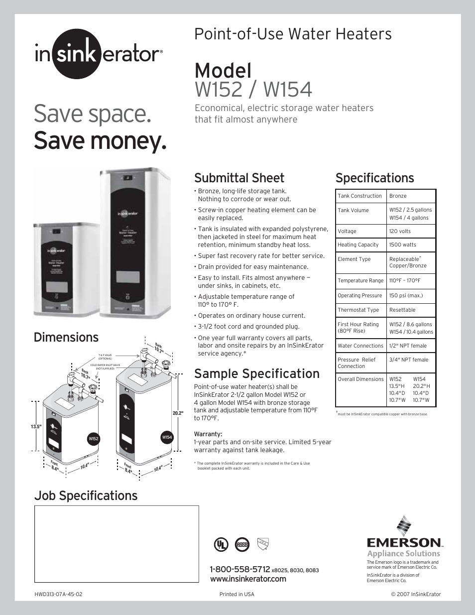 Emerson W154 User Manual | 1 page