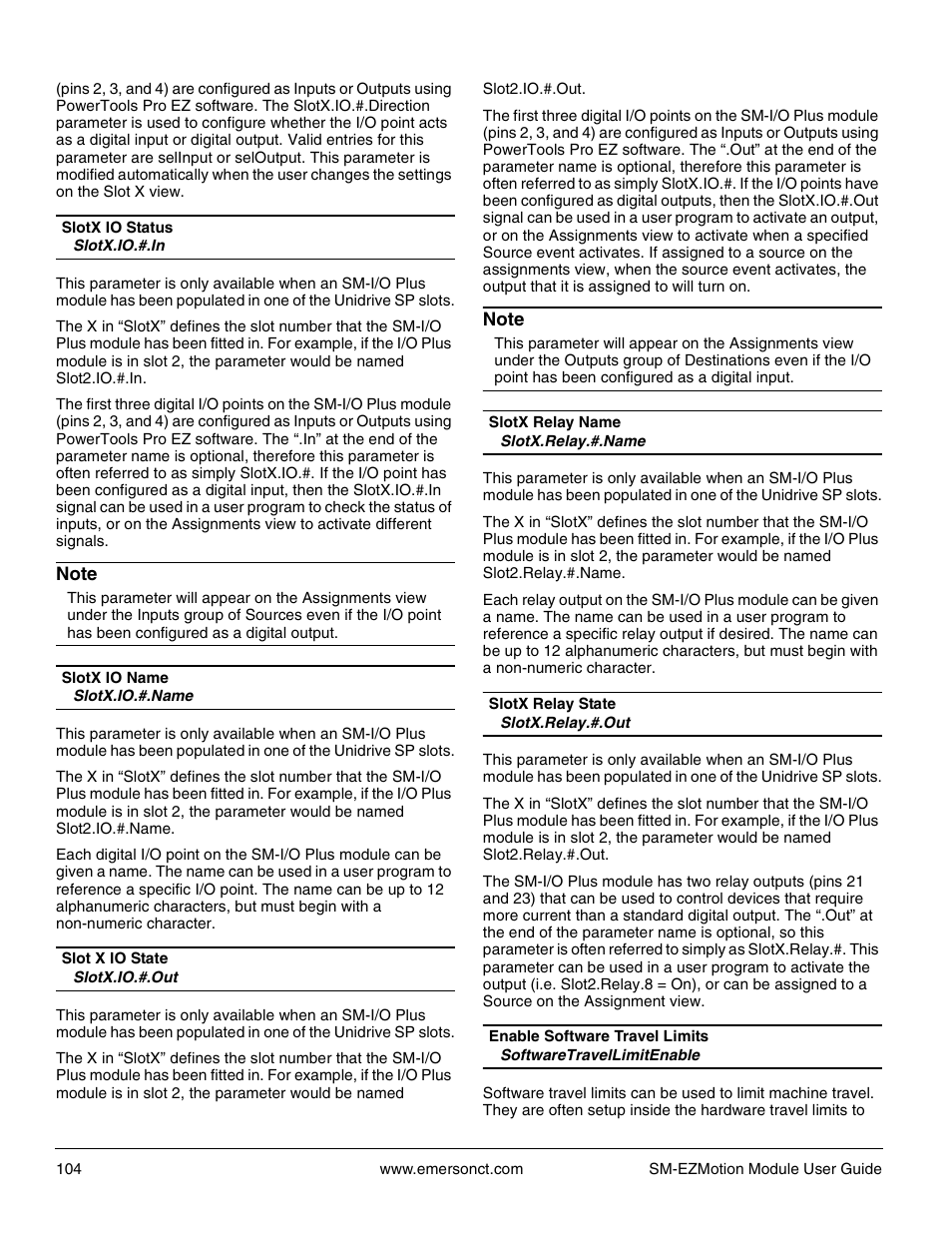 Slotx.io.#.in, Slotx.io.#.name, Slotx.io.#.out | Slotx.relay.#.name, Slotx.relay.#.out, Softwaretravellimitenable | Emerson P/N 400361-00 User Manual | Page 118 / 152