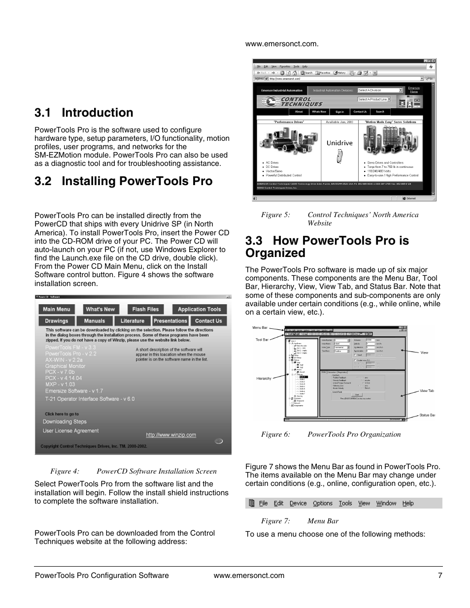 3 powertools pro configuration software, 1 introduction, 2 installing powertools pro | 1 from the power cd, 2 from the web, 3 how powertools pro is organized, 1 menu bar, 1 introduction 3.2 installing powertools pro, 1 from the power cd 3.2.2 from the web | Emerson P/N 400361-00 User Manual | Page 21 / 152
