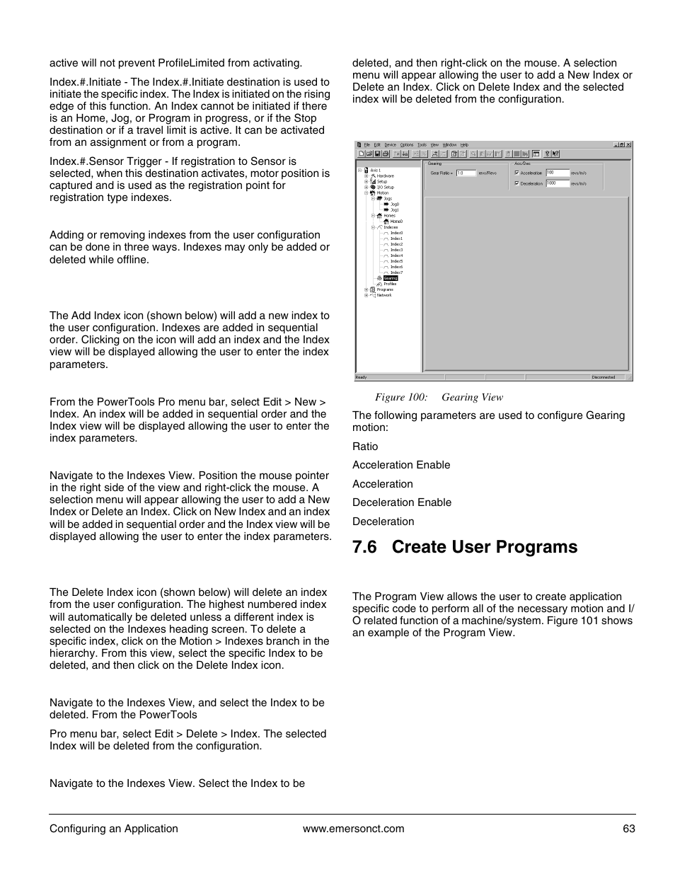 4 gearing view, 6 create user programs, 1 program view | Emerson P/N 400361-00 User Manual | Page 77 / 152