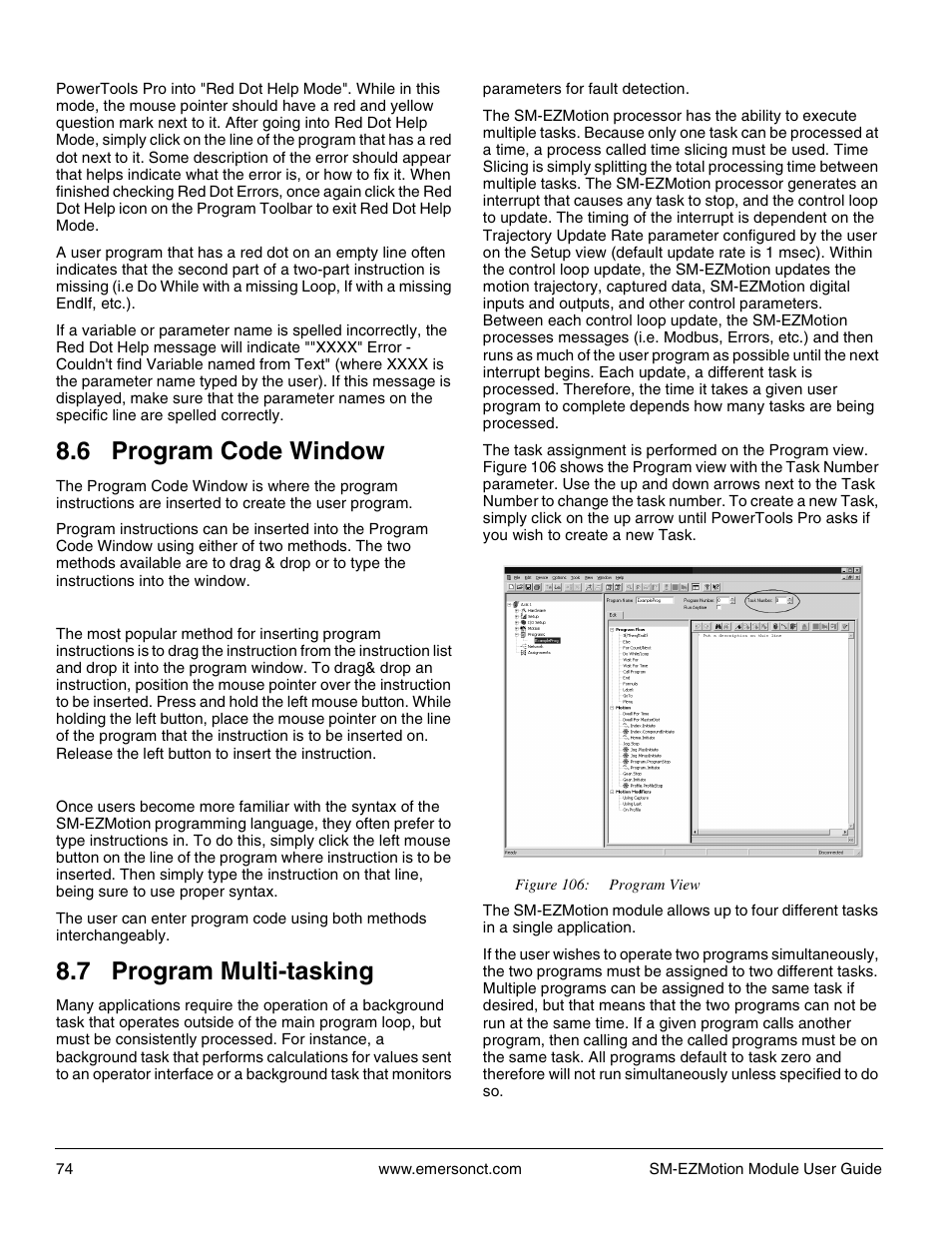 6 program code window, 7 program multi-tasking, 6 program code window 8.7 program multi-tasking | Emerson P/N 400361-00 User Manual | Page 88 / 152
