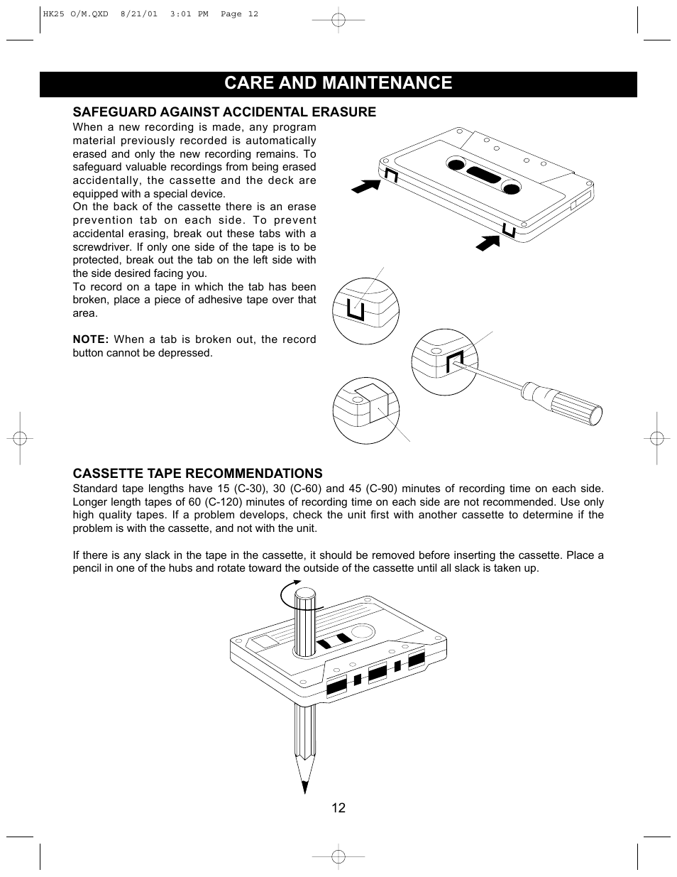 Care and maintenance, Side 1 | Emerson HK25 User Manual | Page 12 / 18