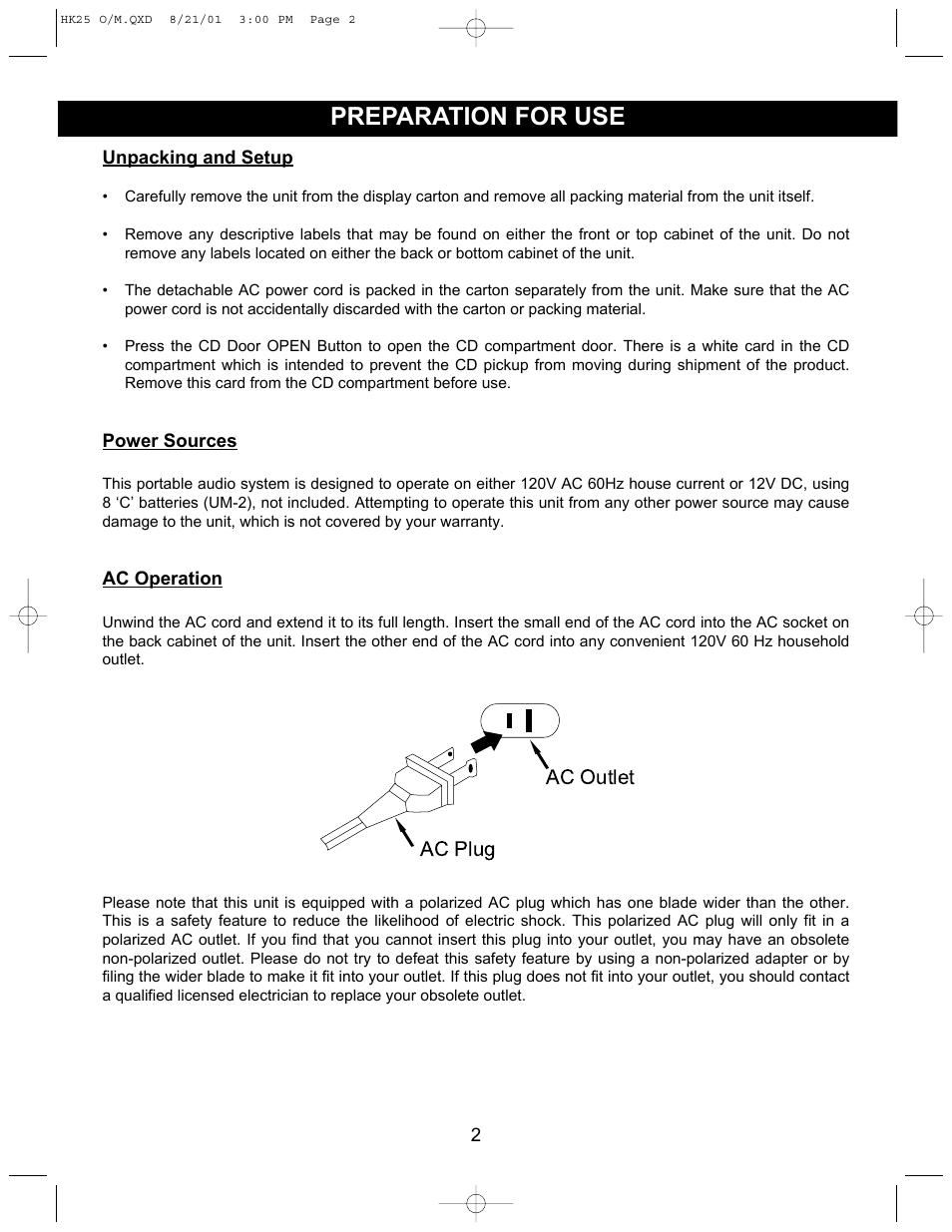 Preparation for use | Emerson HK25 User Manual | Page 2 / 18