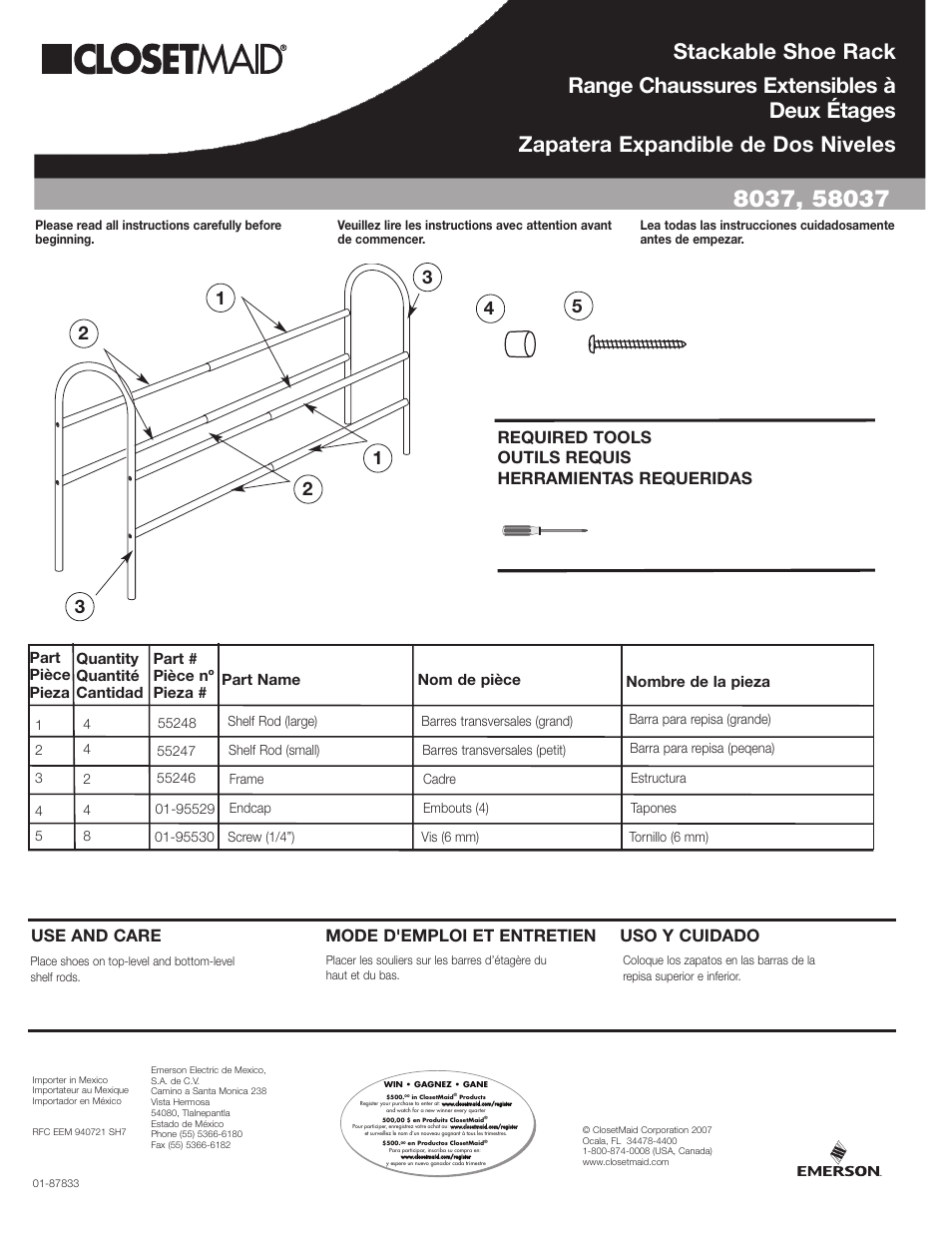 Emerson ClosetMaid 58037 User Manual | 2 pages