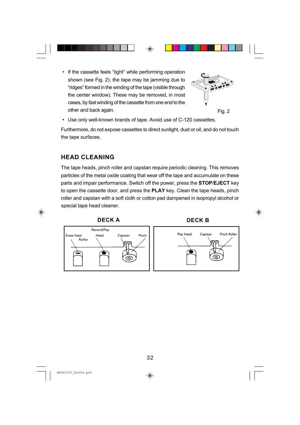 Head cleaning | Emerson Radio MS9933TT User Manual | Page 33 / 36